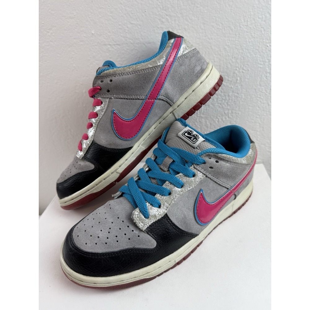 Nike 6.0 Dunk Low 2008 Vintage Gray Black Pink Blue Suede Womens Sneakers Sz 8.5